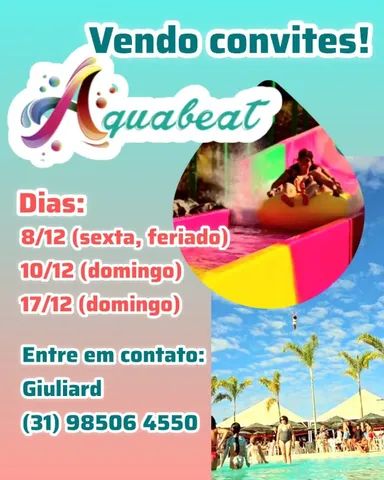 Convite Entrada Aquabeat Apenas RS 80,00 Day Use - Serviços - Juliana, Belo  Horizonte 1236072438