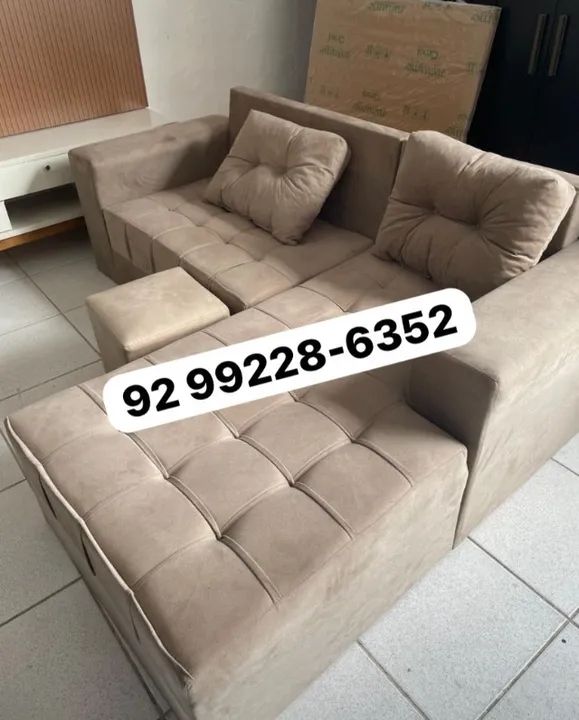 Sofá chayse com puff- entrega e montagem gratis 