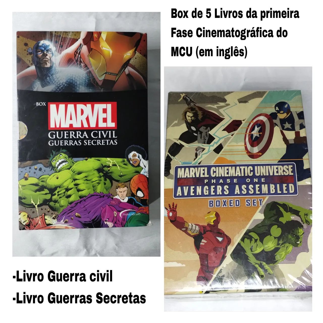 Box 5 livros primeira fase Marvel / Box com Guerra Civil e Guerras Secretas