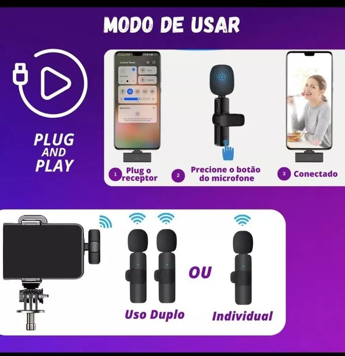 Microfone Lapela Duplo para Celular  ANDROID, IOS , P2L- Qualidade Premium - Foto 3