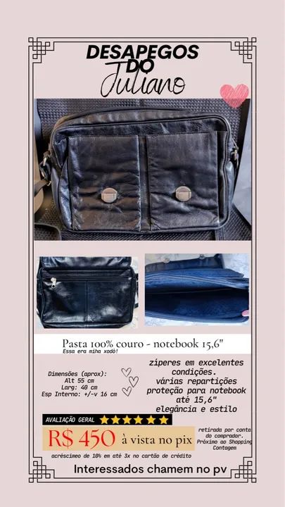 Pasta de mão e ombro em couro 100% legítimo - Foto 5