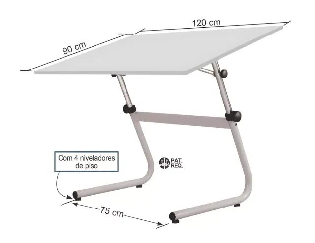 Mesa Desenho Prancheta 100x80cm Trident Bom Estado Usada Com Régua Paralela - Foto 2