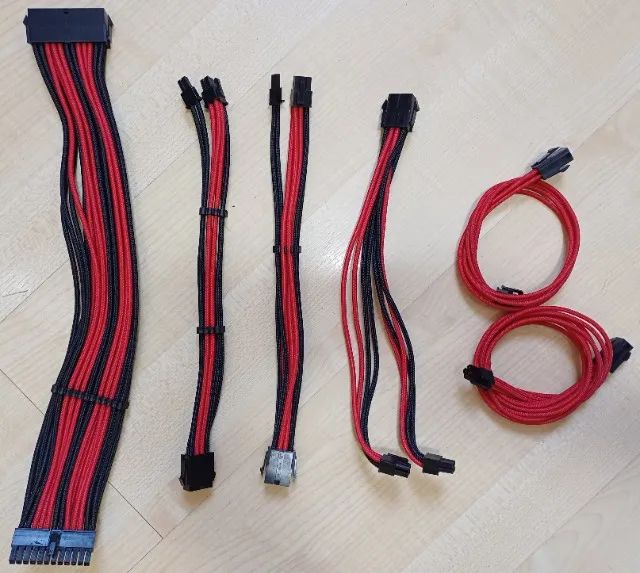 Kit 6 Cabos Sleeve Extensores Gamer vermelho + 4 Separadores - Foto 2