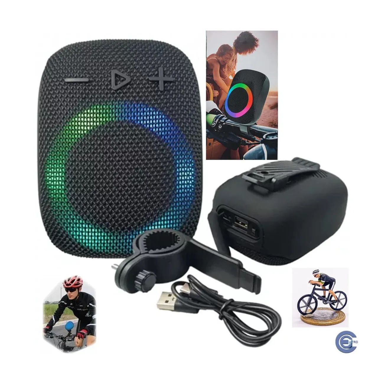 Caixa De Som Bluetooth Para Bike Moto Com LED Suporte Impermeável ORIGINAL KAPBOM KA-8777