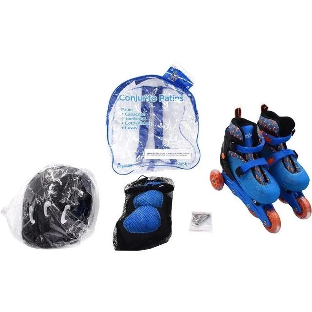 Patins Roller 4 Rodas in Line com kit Proteção Tamanho 28-31 Azul Brink+ - Foto 6