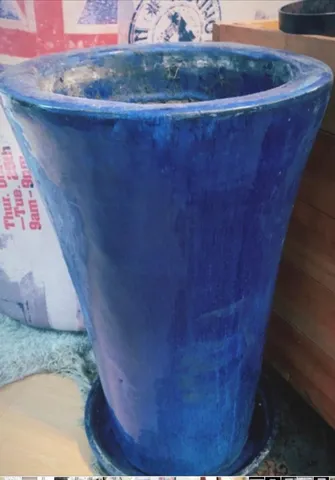VASO VIETNAMITA LOEIL AZUL REDONDO COM PRATO INCLUSO