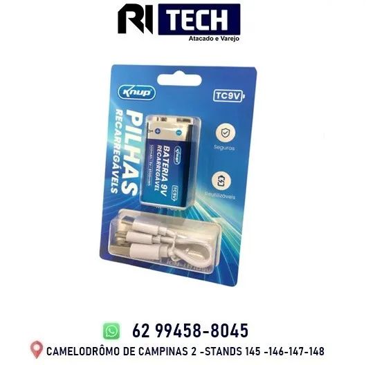 Bateria 9V Recarregável USB Tipo C 500mah 