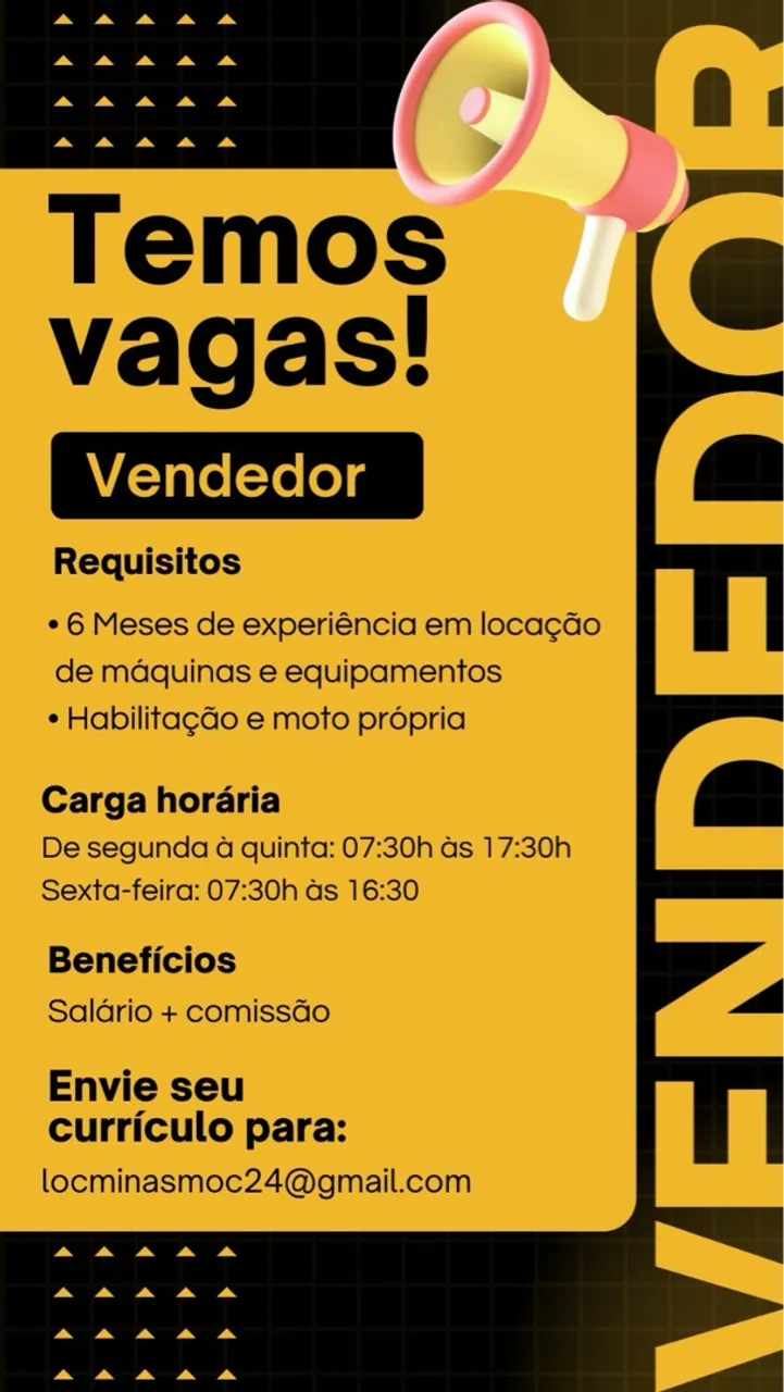OPORTUNIDADE VAGA DE EMPREGO!