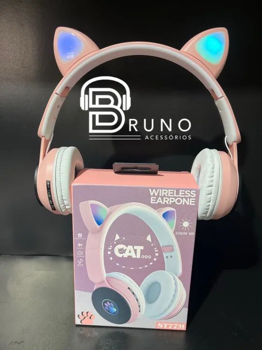 Fones de Ouvido Bluetooth Gato - Com Led - Rosa - Foto 3