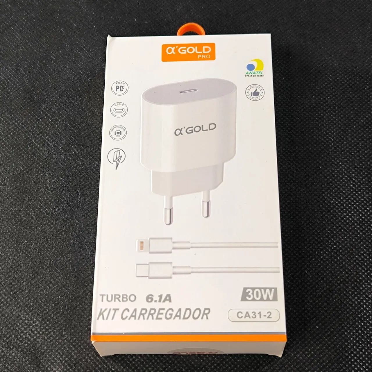 Carregador Turbo 30W A'Gold com Cabo USB-C/Lightning para iPhone