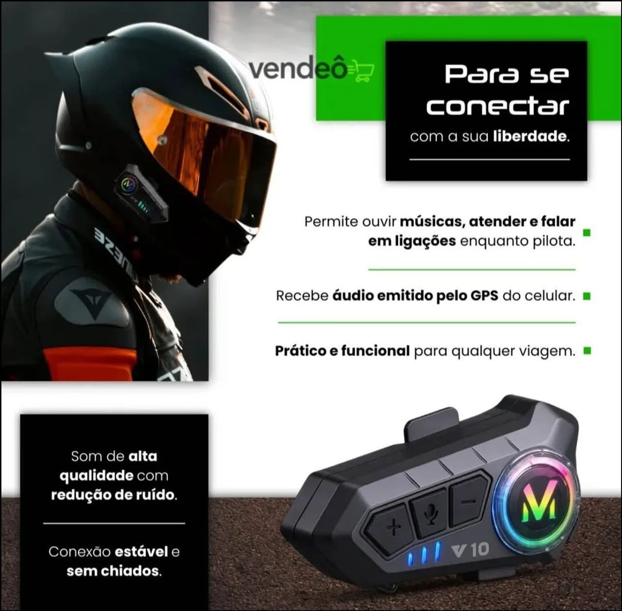 Fone de ouvido para capacete modelo intercomunicador V10 - Foto 4