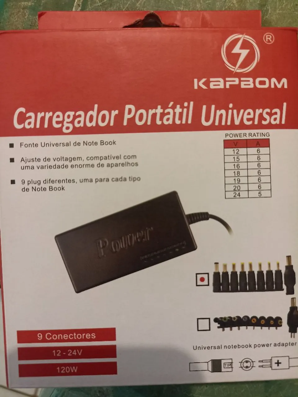 Carregador Portátil Universal para Notebook - 9 Conectores - 120W