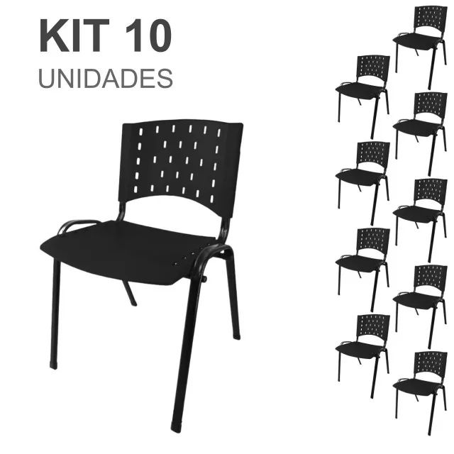 Kit 10 Cadeiras Plásticas 04 pés - COR PRETO