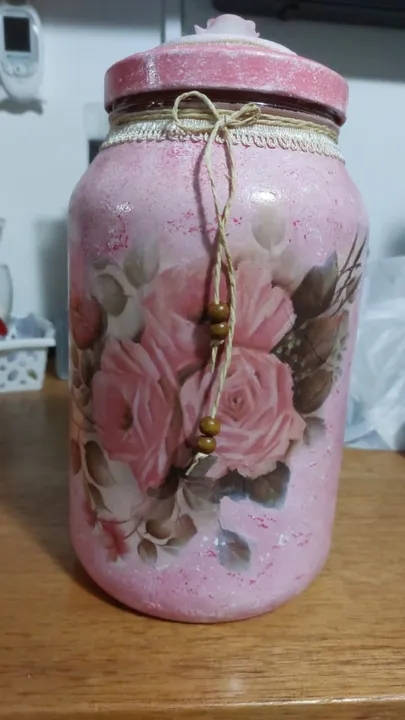 Lindo Pote de Vidro Decorado com Flores - Cerca de 30cm