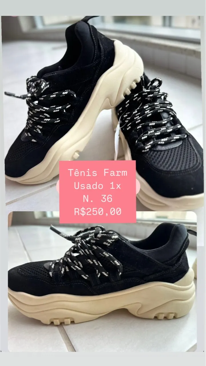Tênis Farm Preto n. 36 ,usado 1x 