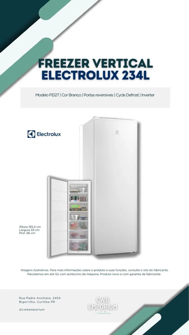 Freezer Vertical Electrolux Cycle Defrost 234L Inverter Uma Porta (FEI27) novo