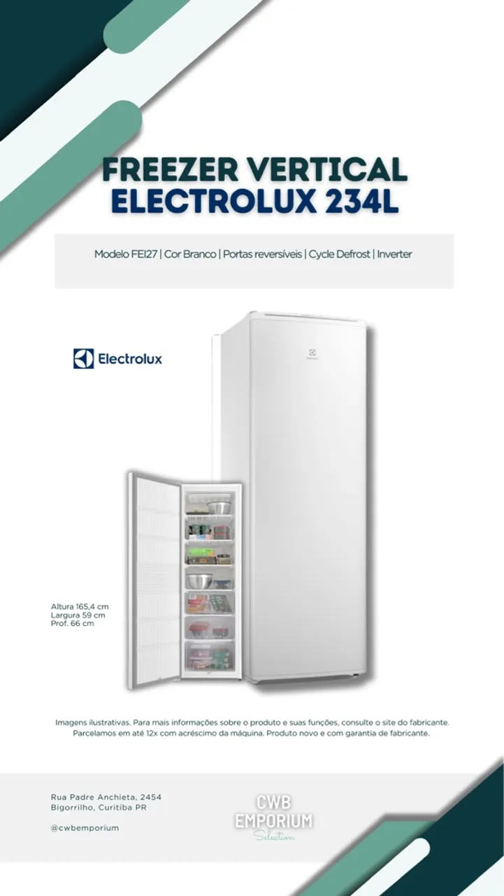 Freezer Vertical Electrolux Cycle Defrost 234L Inverter Uma Porta (FEI27) novo