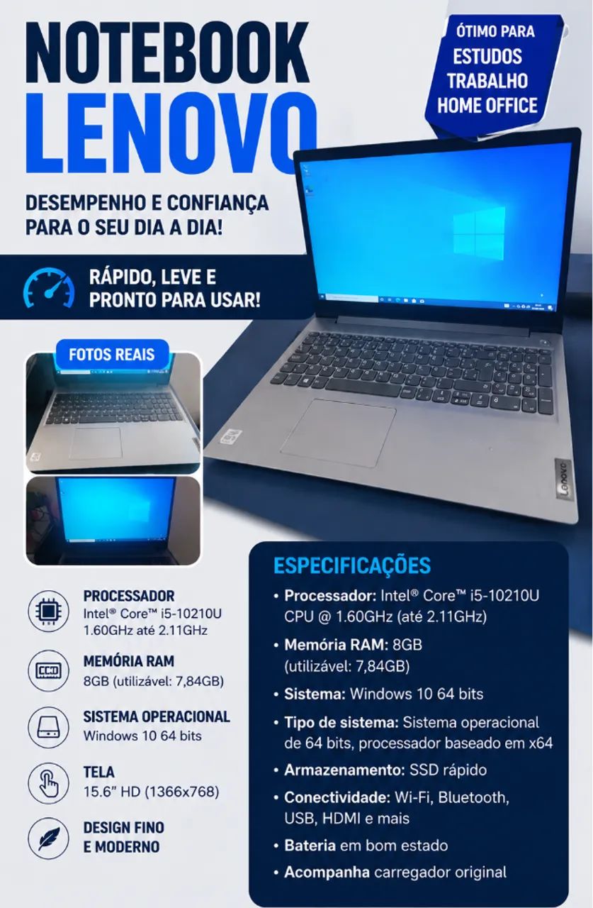 notebook lenovo core i5 10210u 8gb 256gb ssd