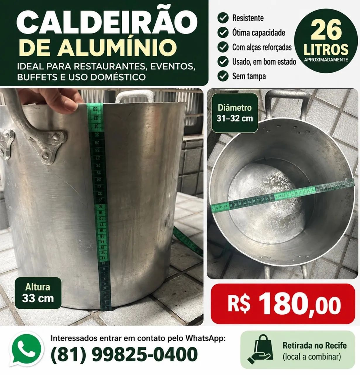 Caldeirão de Alumínio 26 Litros