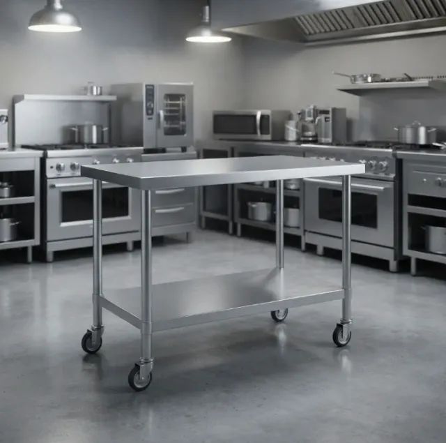 Mesa Bancada Aço Inox Cozinha Industrial 90x70 Com Rodízios - Foto 2