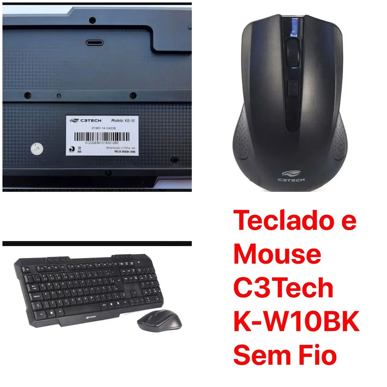 Teclado e Mouse C3Tech K-W10BK Sem Fio