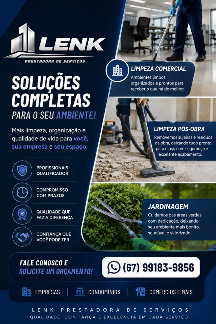 Limpeza Comercial, Pós-Obra e Jardinagem