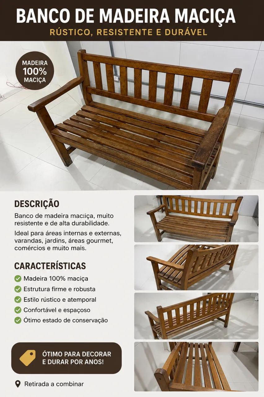 Banco de Madeira Maciça - Rústico e Resistente - Foto 2