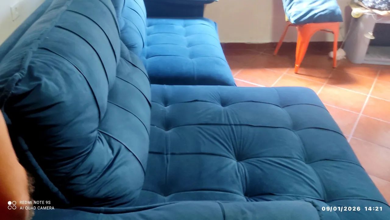 Sofá cama modular veludo azul  - Foto 2