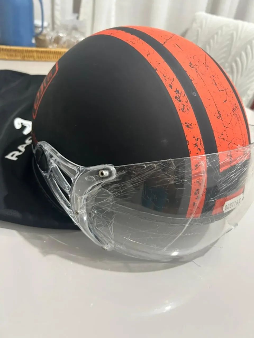 Capacete Kraft Plus Vintage Historic 66 Preto Fosco e Laranja - Novo