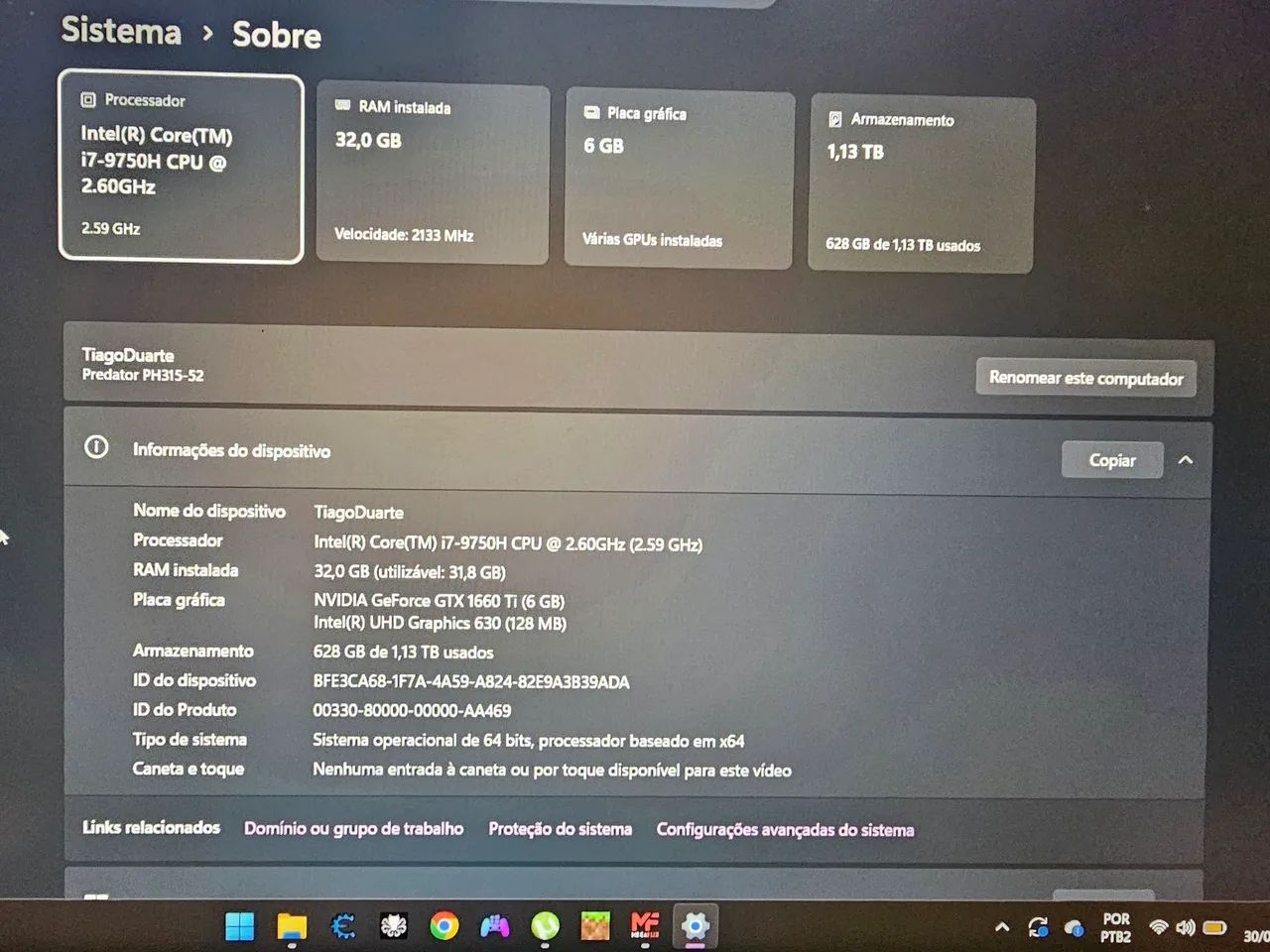Notebook Predator hélios 300 Placa de vídeo 1660 ti - Foto 3