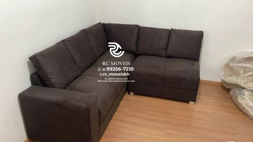 Sofá de Canto com Puff Material suede D33 Confortável Direto da Fábrica