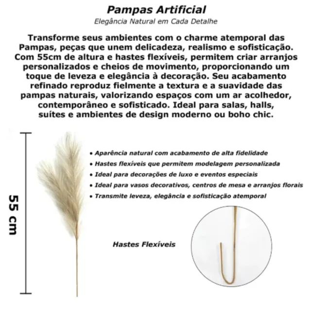 Kit 50 Capim dos pampas artificial branco 55cm - Foto 2