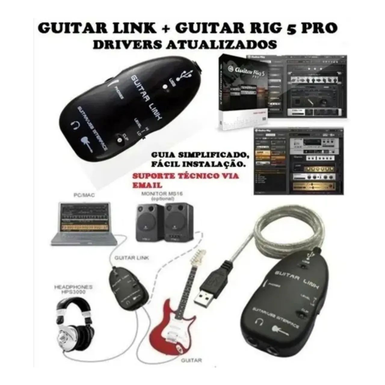 GUITAR LINK USB + GUITAR RIG 5 PRO  GUITARRA BAIXO - Foto 3