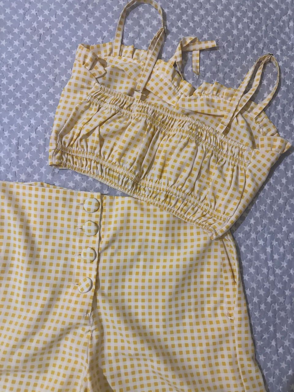 Conjunto xadrez amarelinho Cropped e Short  - Foto 3
