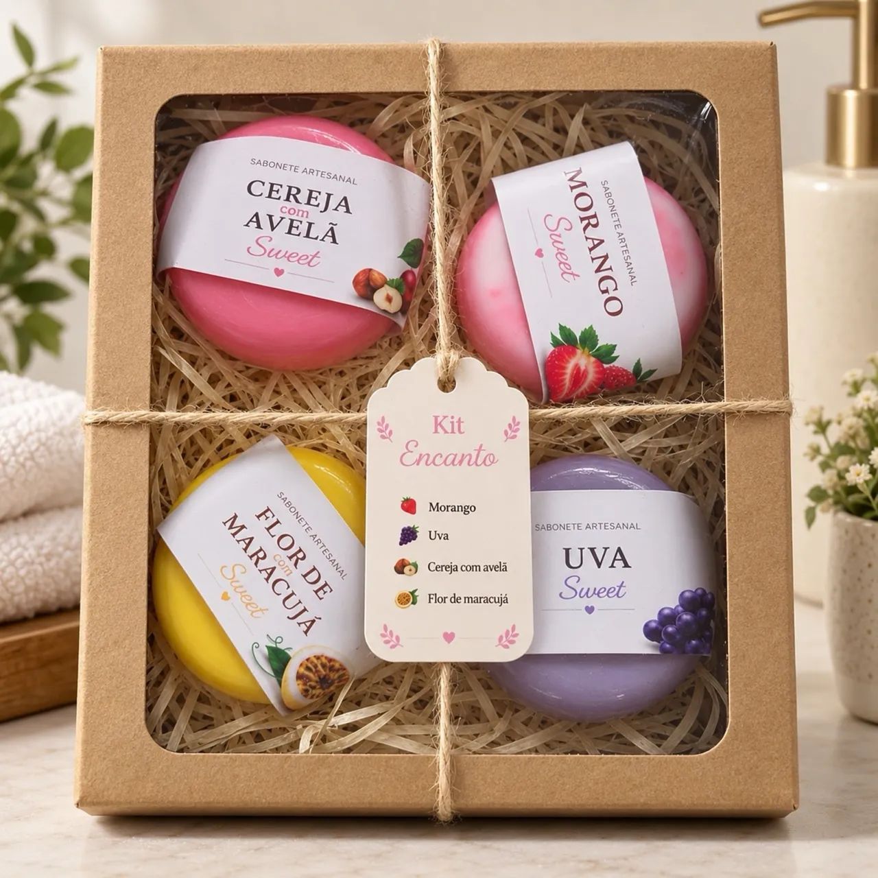 Kit Presente com 4 Sabonetes Artesanais Perfumados