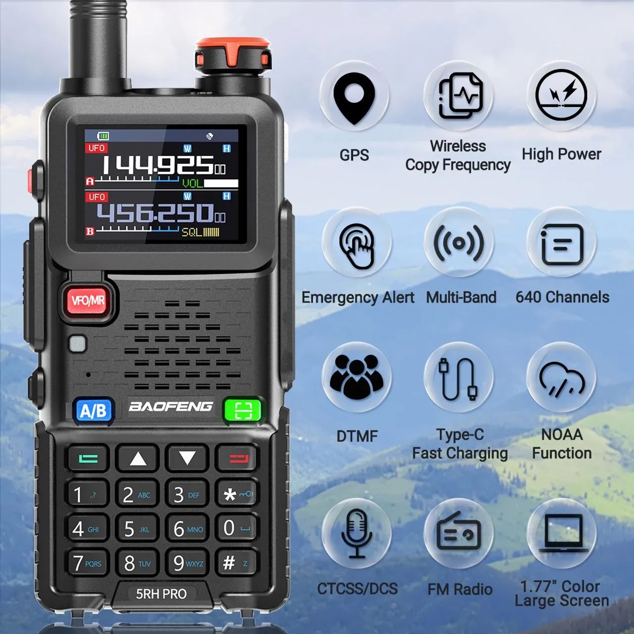 Lançamento Rádio Comunicador HT Baofeng UV5RH PRO GPS Triband Aviação VHF UHF analógico 