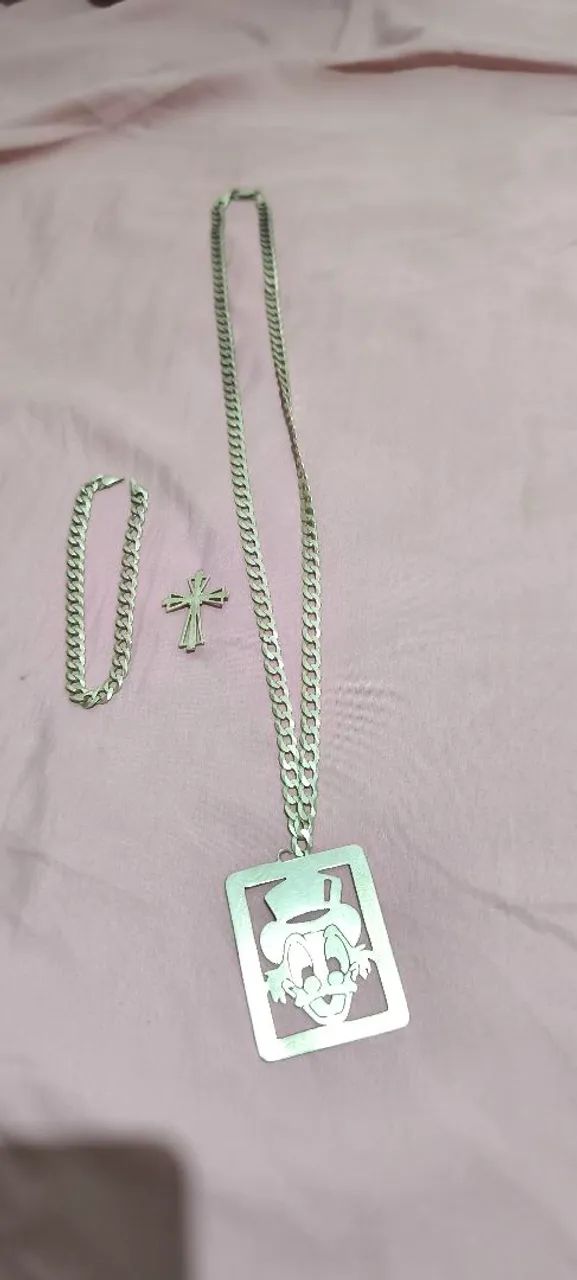 Corrente pulseira e pingente de prata  - Foto 2