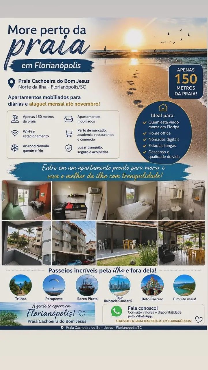 Apartamento 150m da Praia em Cachoeira do Bom Jesus - Diária e Mensal - Foto 8