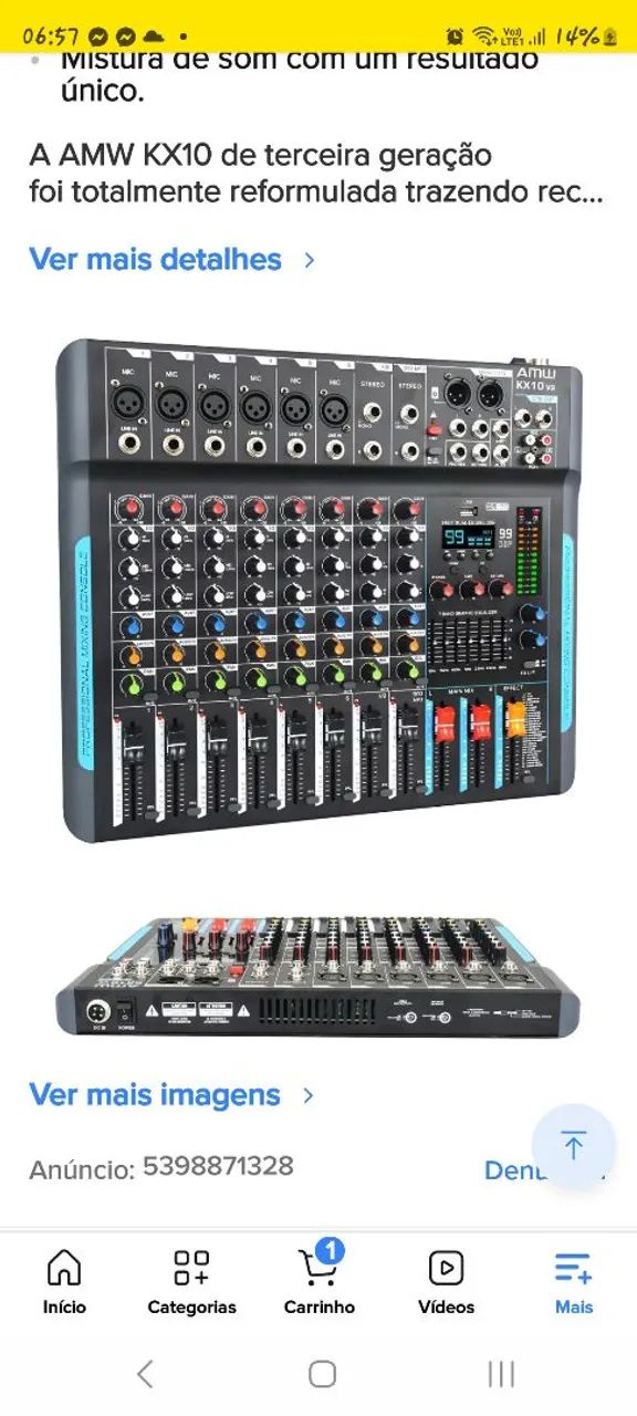 Mesa  Mixer de som 10 canais , 99 efeitos FX ,USB bluetooth interface Pc usb