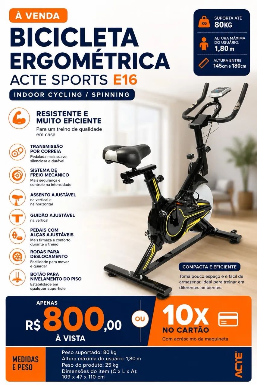 ACTE Bicicleta Ergométrica E16 Spinning Indoor