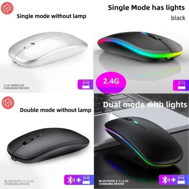 Mouse sem fio Led Recarregavel