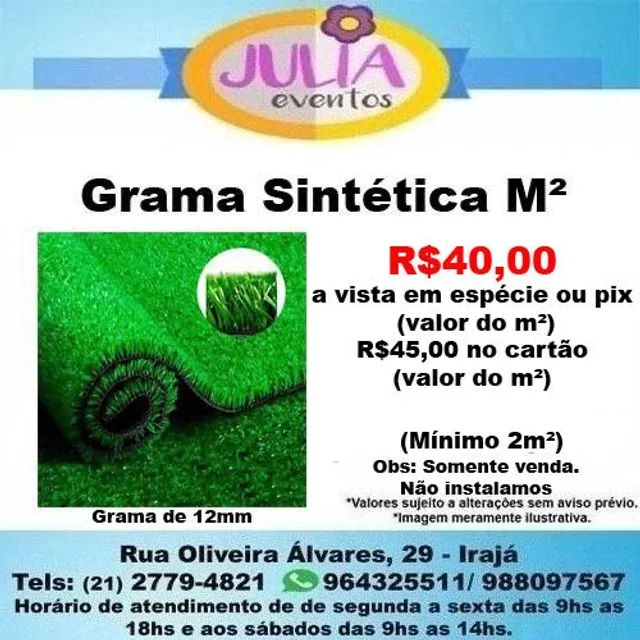 Grama Sintética 12mm Verde M²