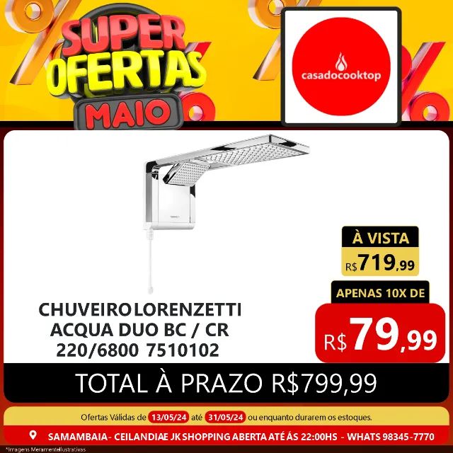Chuveiro lorenzetti acqua duo bc/cr 220/6800 