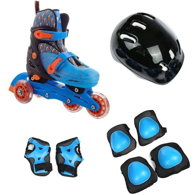 Patins Roller 4 Rodas in Line com kit Proteção Tamanho 28-31 Azul Brink+ - Foto 2
