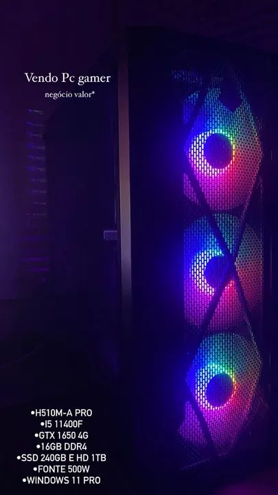 PC GAMER i5 11400f, GTX 1650 4g, 16gb ram (9m de uso)