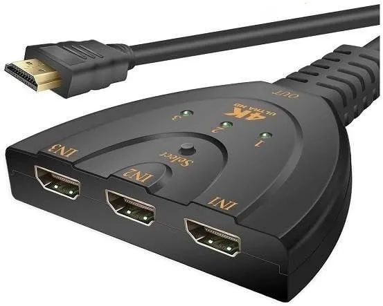 Cabo Divisor Hdmi Hub 3x1 Switch Adaptador 3 Entrada Para 1 Saida