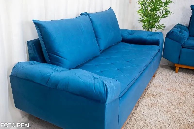 Sofá 3 e 2 lugares Bélgica Veludo Azul rf65 - Foto 2