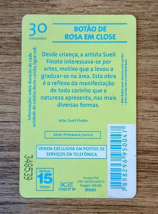 Cartão Telefônico Colecionável Botão de Rosa em Close. - Foto 2
