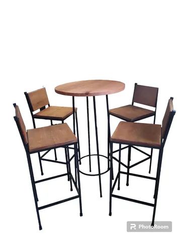 Jogo Bistrô Fixo Com 4 Banquetas Rústico  - Foto 5