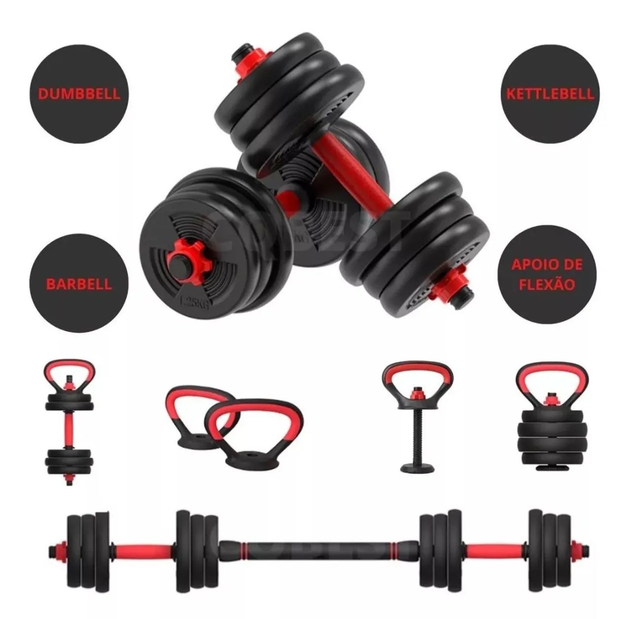 Kit de Musculação Completo - Halteres, Barra, Anilhas e Kettlebell - Foto 3